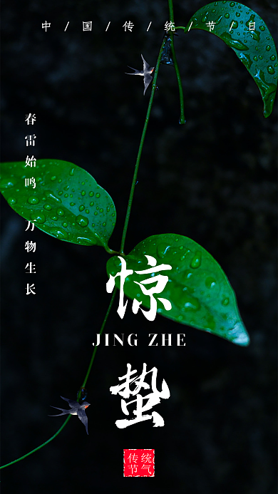 中国传统二十四节气惊蛰祝福手机海报