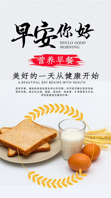 早安你好早餐美味营养手机海报