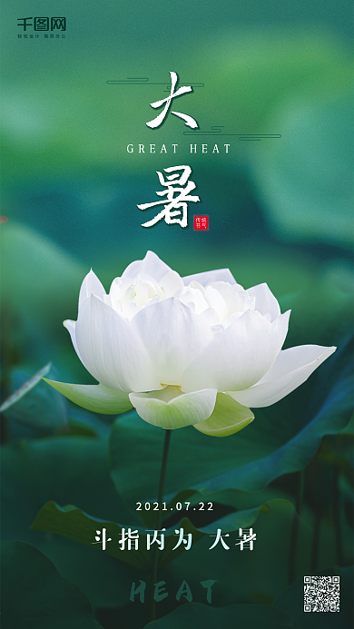 大暑二十四节气传统节气荷花清新手机用图