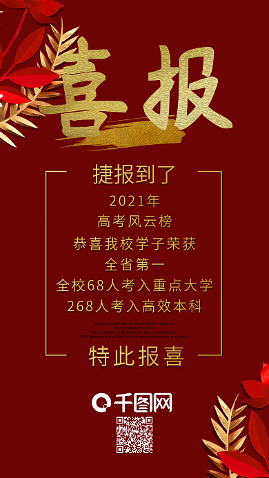 红色大气高考喜报手机用图