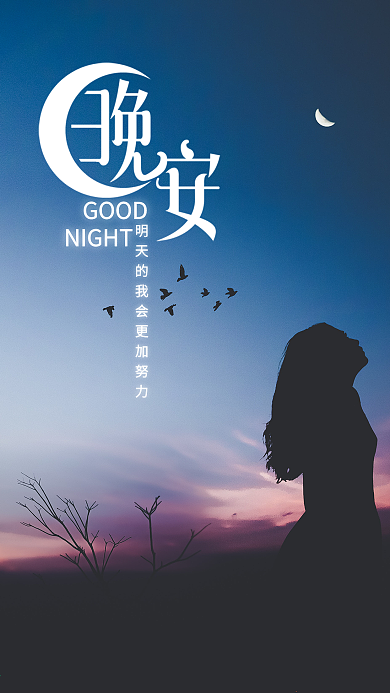 晚安配图夜晚月亮手机海报设计