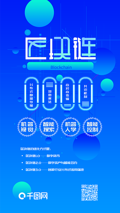 区块链科技风清新简约手机海报