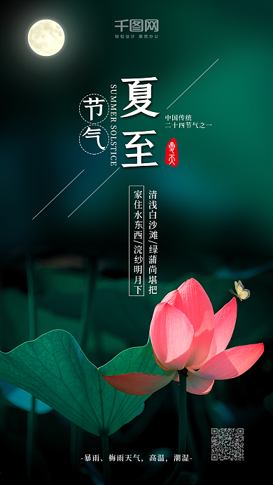 小清新夏至节气手机宣传海报