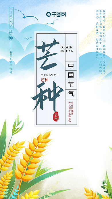 二十四节气海报芒种节气海报农作物海报秋收