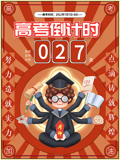 2021高考倒计时100天考神附体海报