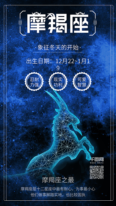 蓝色摩羯座十二星座蓝色星空海报