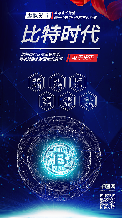 蓝色比特时代比特币金融科技海报