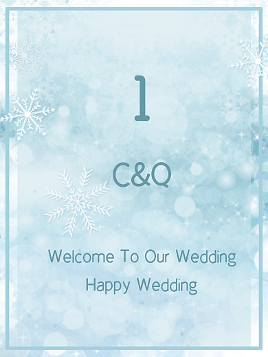 雪花水彩冰雪冷色叶背景婚礼桌卡卡片