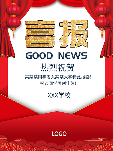 红色喜报祝贺海报