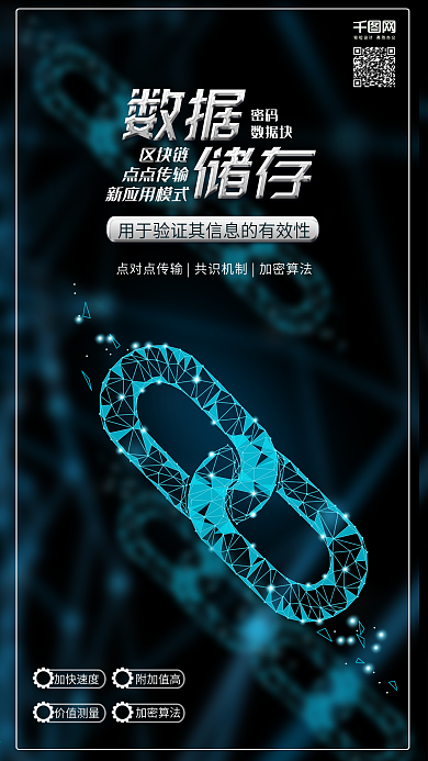 蓝绿色区块链金融科技宣传海报