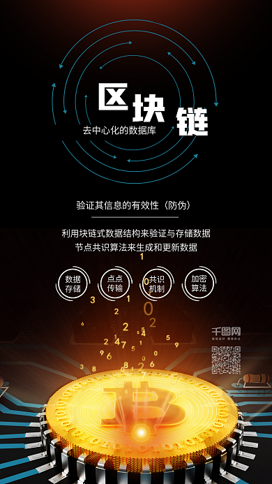 黑金风区块链比特币金融科技宣传海报