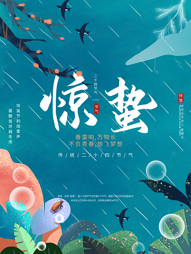 手绘插画风惊蛰海报
