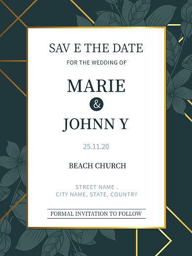 复古奢华风婚礼海报邀请函设计模板矢量