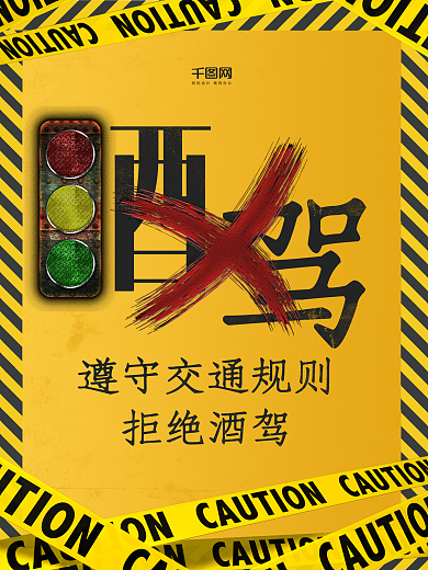 创意黄色酒驾交通安全海报