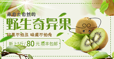 绿色清新奇异果猕猴桃水果食品电商海报banner