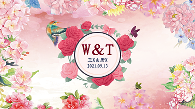 粉色花朵清新浪漫婚礼主题背景