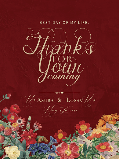 复古花卉红色调婚礼海报邀请函设计模板矢量