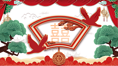 红色喜庆中国风微粒体感婚礼展板