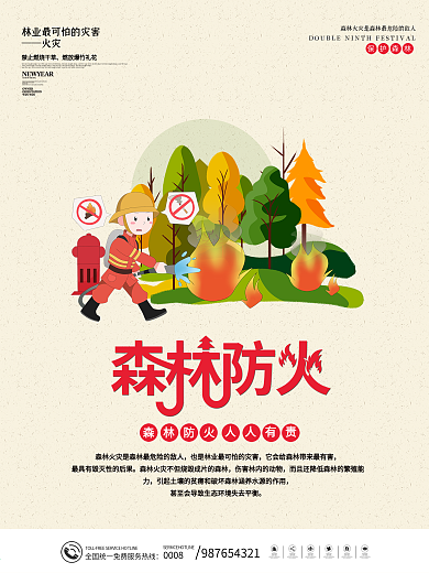 简约风森林防火公益宣传海报