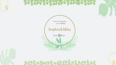 简约绿色小清新植物婚礼背景边框展板