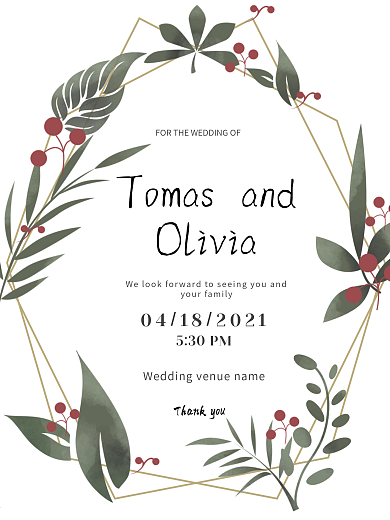 小清新植物边框婚礼邀请函简约海报背景