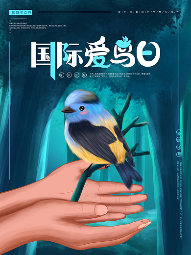 原创手绘国际爱鸟日宣传海报