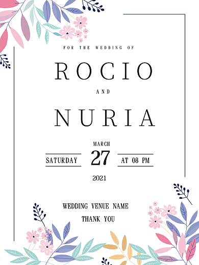 简约小清新花卉婚礼婚宴婚庆海报邀请函矢量