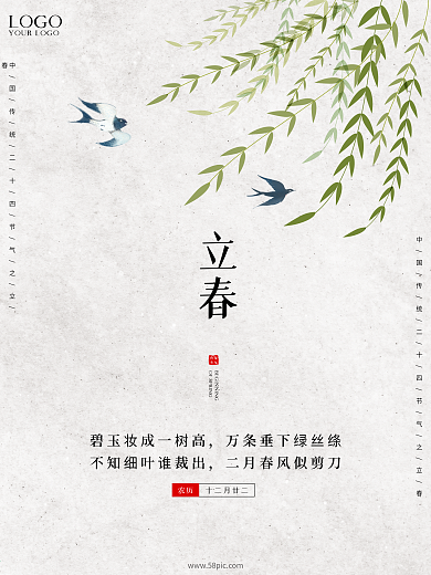 白色简约小清新传统二十四节气立春海报