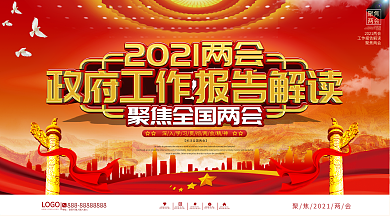 党建风2021两会政府工作报告解读展板