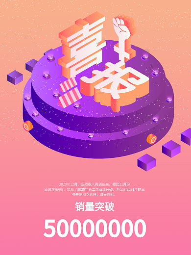 橙色创意字体2.5D喜报海报