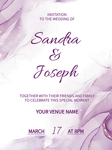 粉紫色抽象流体婚礼婚宴海报邀请函矢量