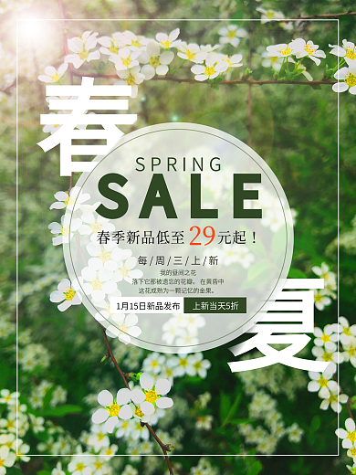 清新花鸟春夏新品上市促销海报