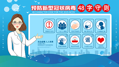 原创防范新型冠状病毒48字守则预防展板