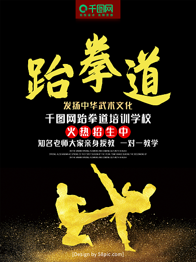 高端黑金跆拳道培训儿童跆拳道招生海报
