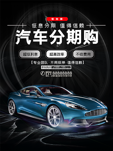 蓝色时尚汽车分期购海报