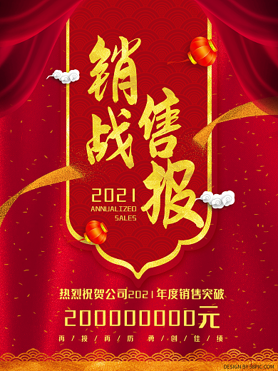 红色喜庆销售战报广告海报