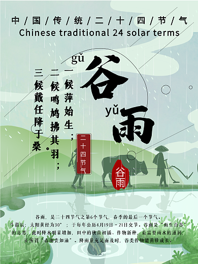 中国传统二十四节气谷雨宣传海报