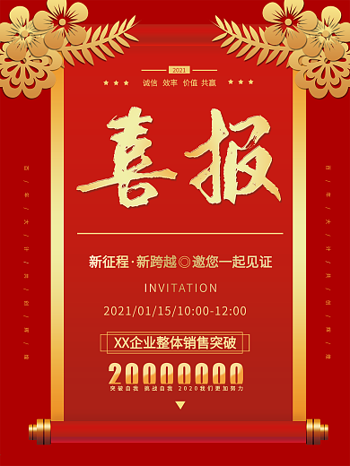 2021年销售喜报战报捷报海报红色金色