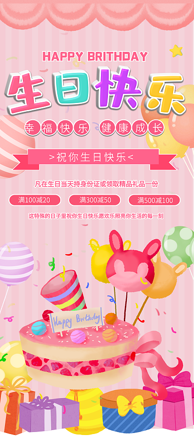 生日宴会儿童生日快乐展架海报
