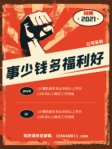 红色美式复古招聘海报