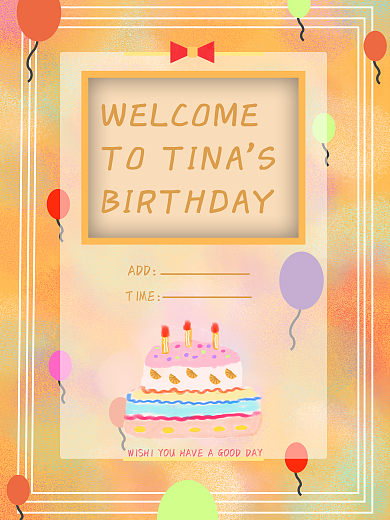 儿童生日邀请函橙色系