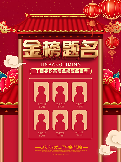红色喜报金榜题名高分状元榜名单海报