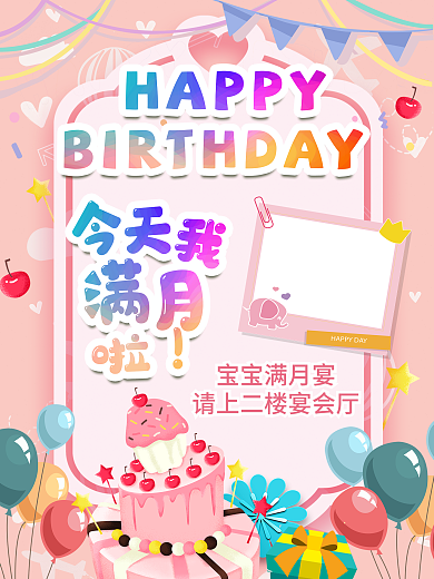 宝宝满月宴生日快乐生日宴引导牌