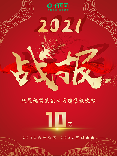 原创红金战报线条业绩宣传海报