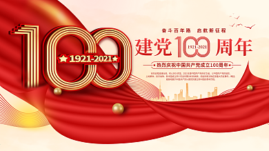 简约党建风热烈庆祝建党100周年党建展板