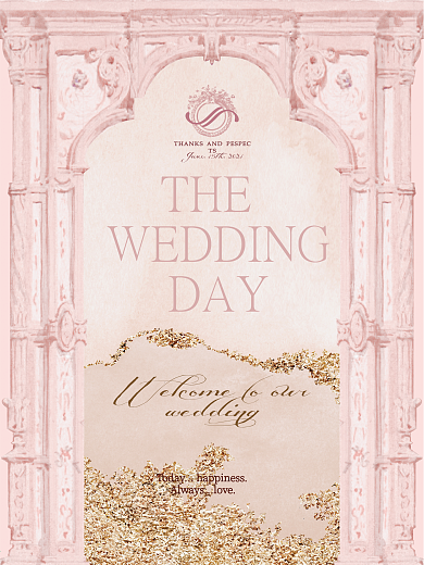 粉色复古宫廷风婚礼海报邀请函设计模板矢量