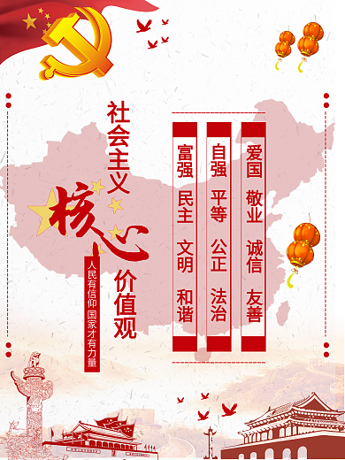 千库原创社会主义核心价值观政府精神文化建设建党海报