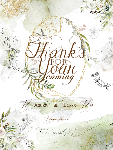 清新淡雅白绿色婚礼海报邀请函设计模板矢量