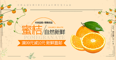 橙色清新秋季水果橘子蜜桔电商banner