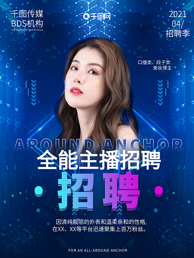 讲课招聘网红主播电商招聘季4月热点海报